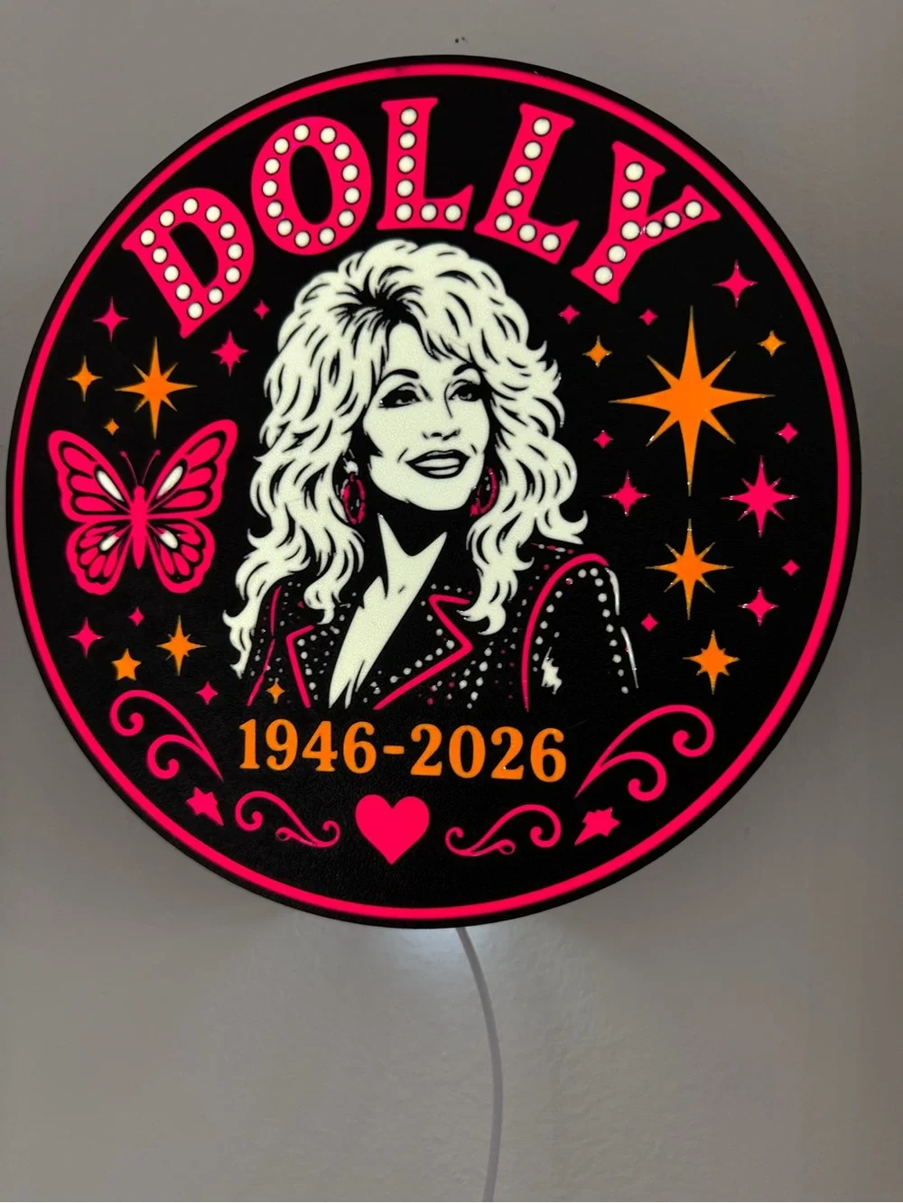 Dolly Tribute LED Wall Sign - Pink & Orange